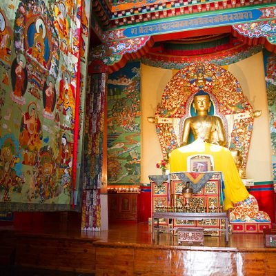 The Buddhist temple of the Norbulingka Tibetan institute of Tibetan arts and culture, Dharamsala, India